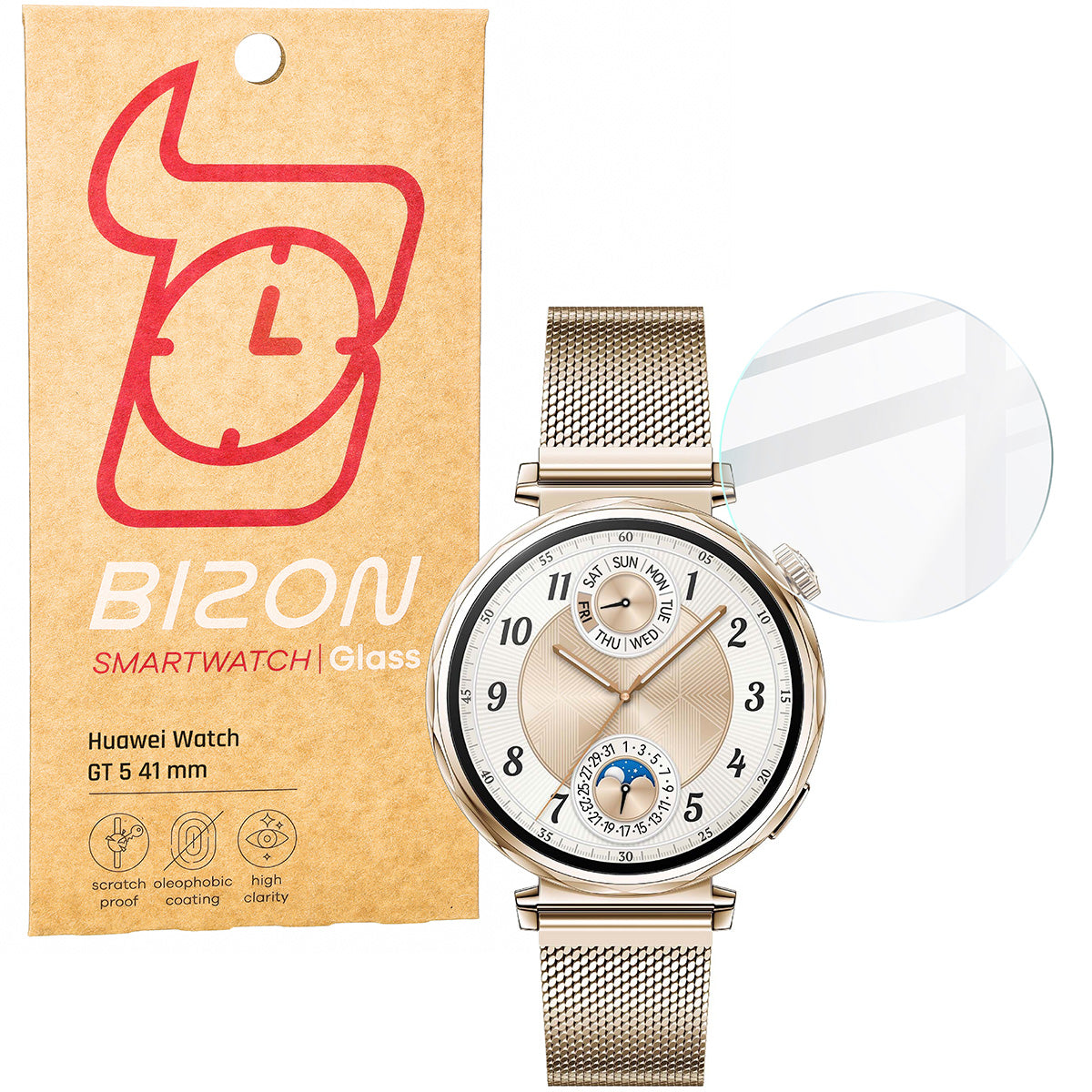 Gehärtetes Glas für Huawei Watch GT 5 41 mm, Bizon Glass Watch Clear, Transparent