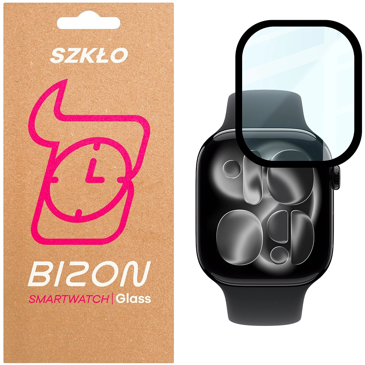 Hybrides Glas für Apple Watch 11 / 10 42 mm, Bizon Glass Watch Edge Hybrid, Schwarz