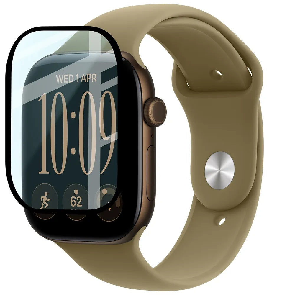 Hybrides Glas für Apple Watch Series 12 42mm, Bizon Watch Glass Edge Hybrid, Schwarz (3/5)
