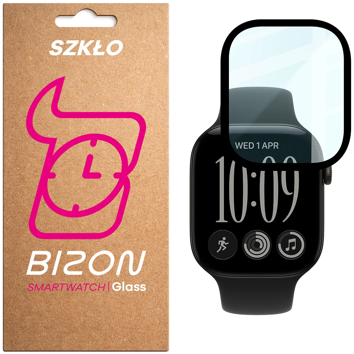Hybrides Glas für Apple Watch Series 12 46mm, Bizon Watch Glass Edge Hybrid, Schwarz (1/5)