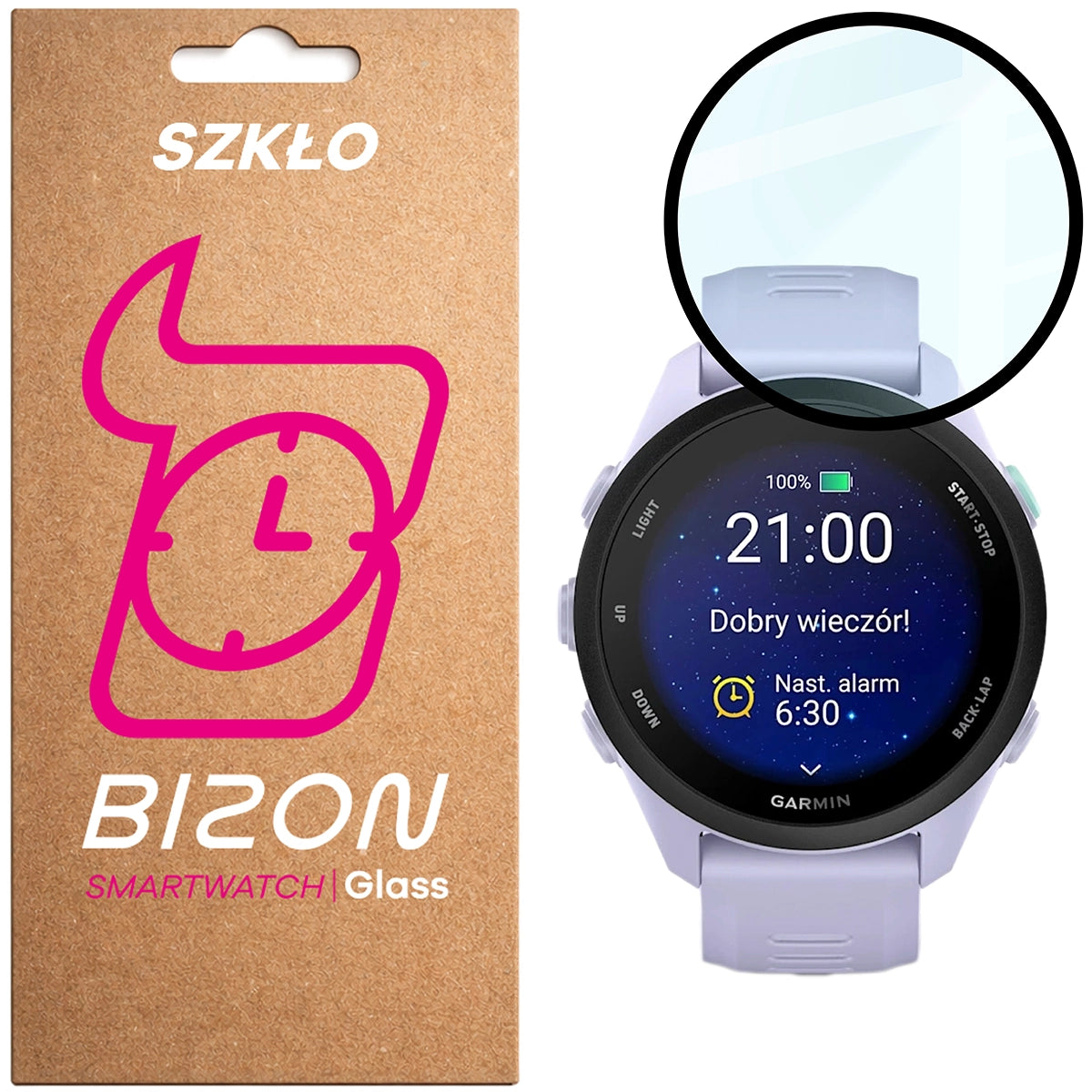 Hybrides Glas für Garmin Forerunner 70 / 170 / 170 Music, Bizon Watch Glass Edge Hybrid, Schwarz
