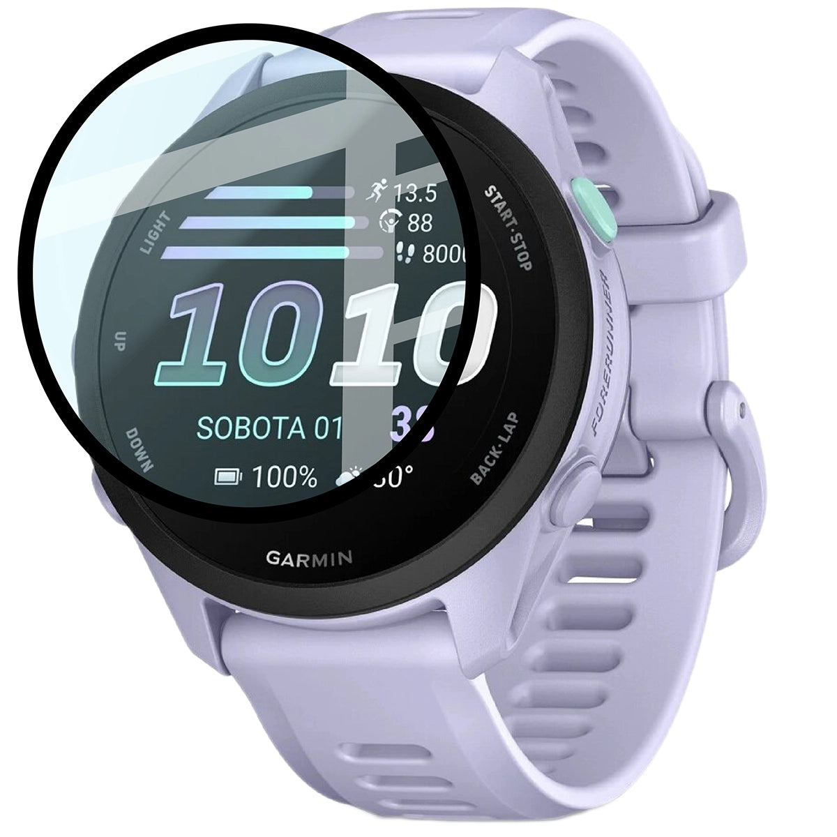 Hybrides Glas für Garmin Forerunner 70 / 170 / 170 Music, Bizon Watch Glass Edge Hybrid, Schwarz