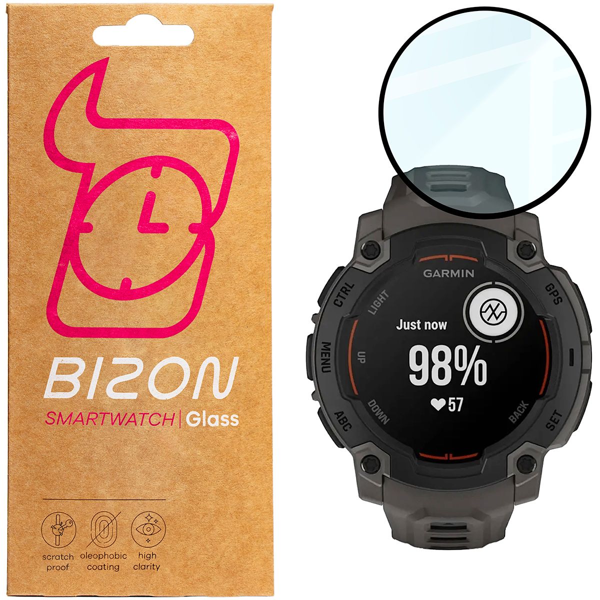 Hybrides Glas für Garmin Instinct E 45 mm, Bizon Glass Watch Edge Hybrid, Schwarz
