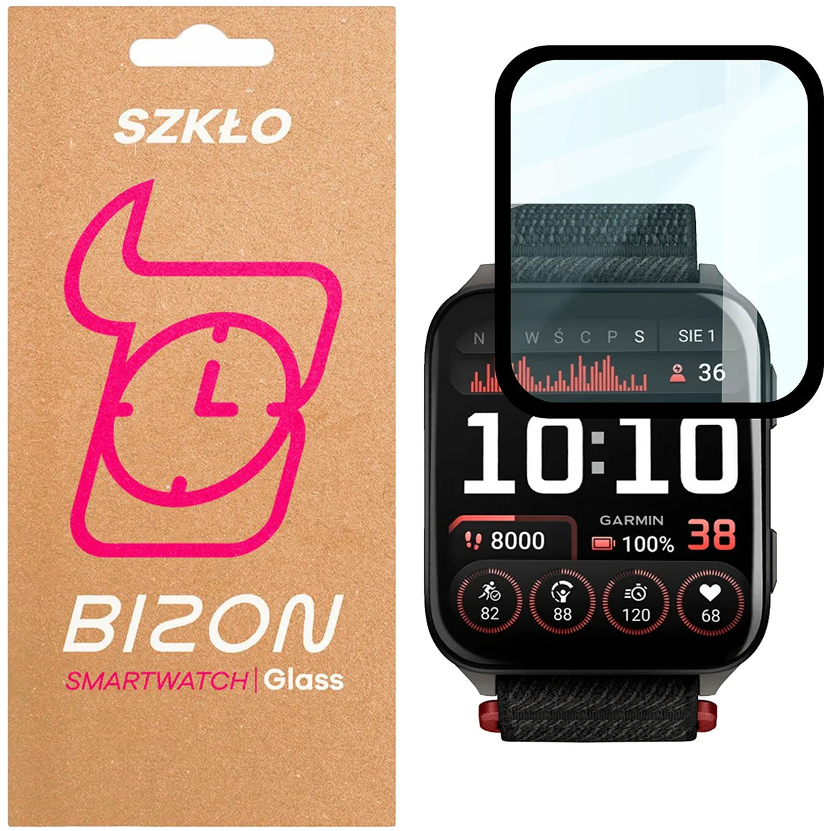 Hybrides Glas für Garmin Venu X1, Bizon Glass Watch Edge Hybrid, Schwarz