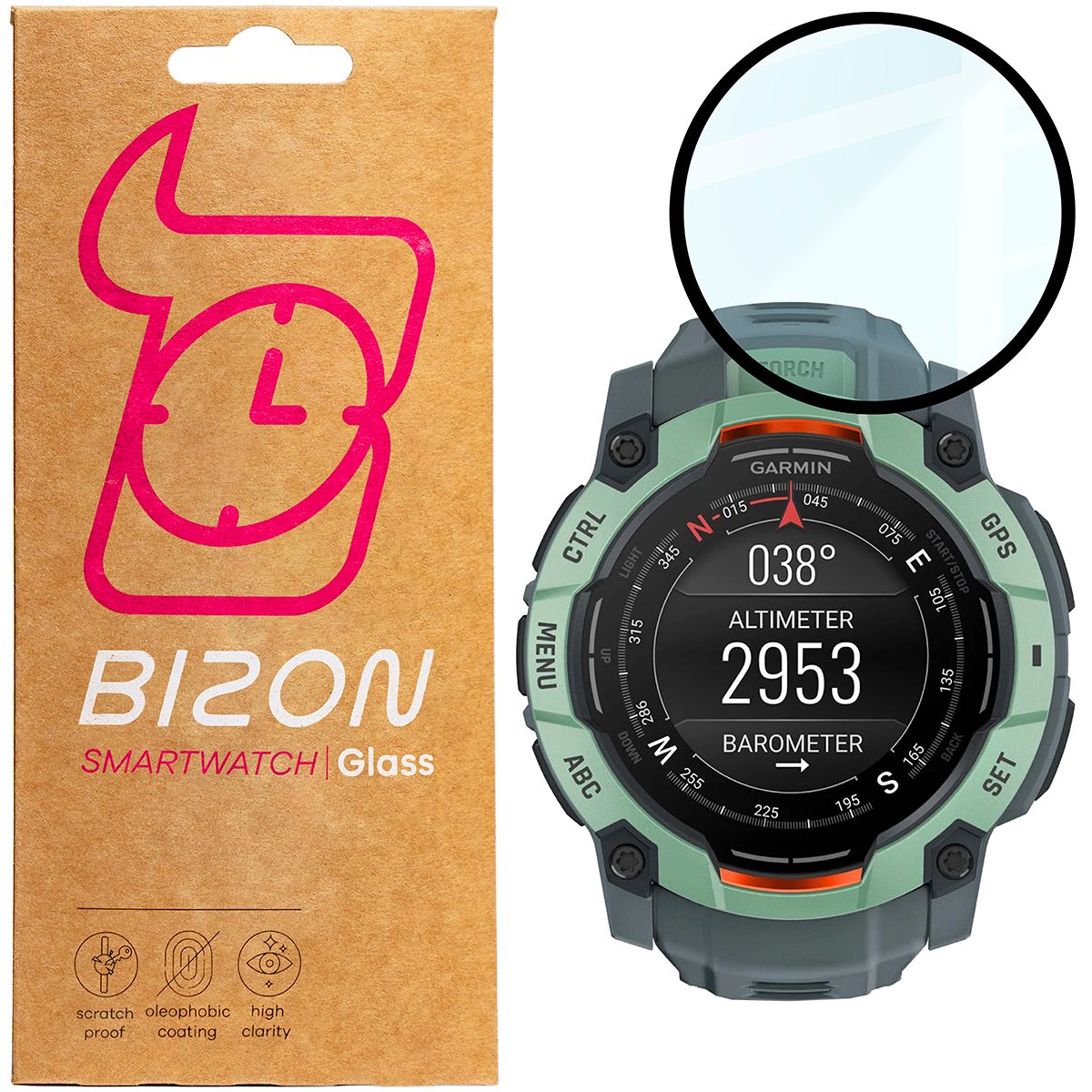 Hybrides Glas für Garmin Instinct 3 45 mm, Bizon Glass Watch Edge Hybrid, Schwarz