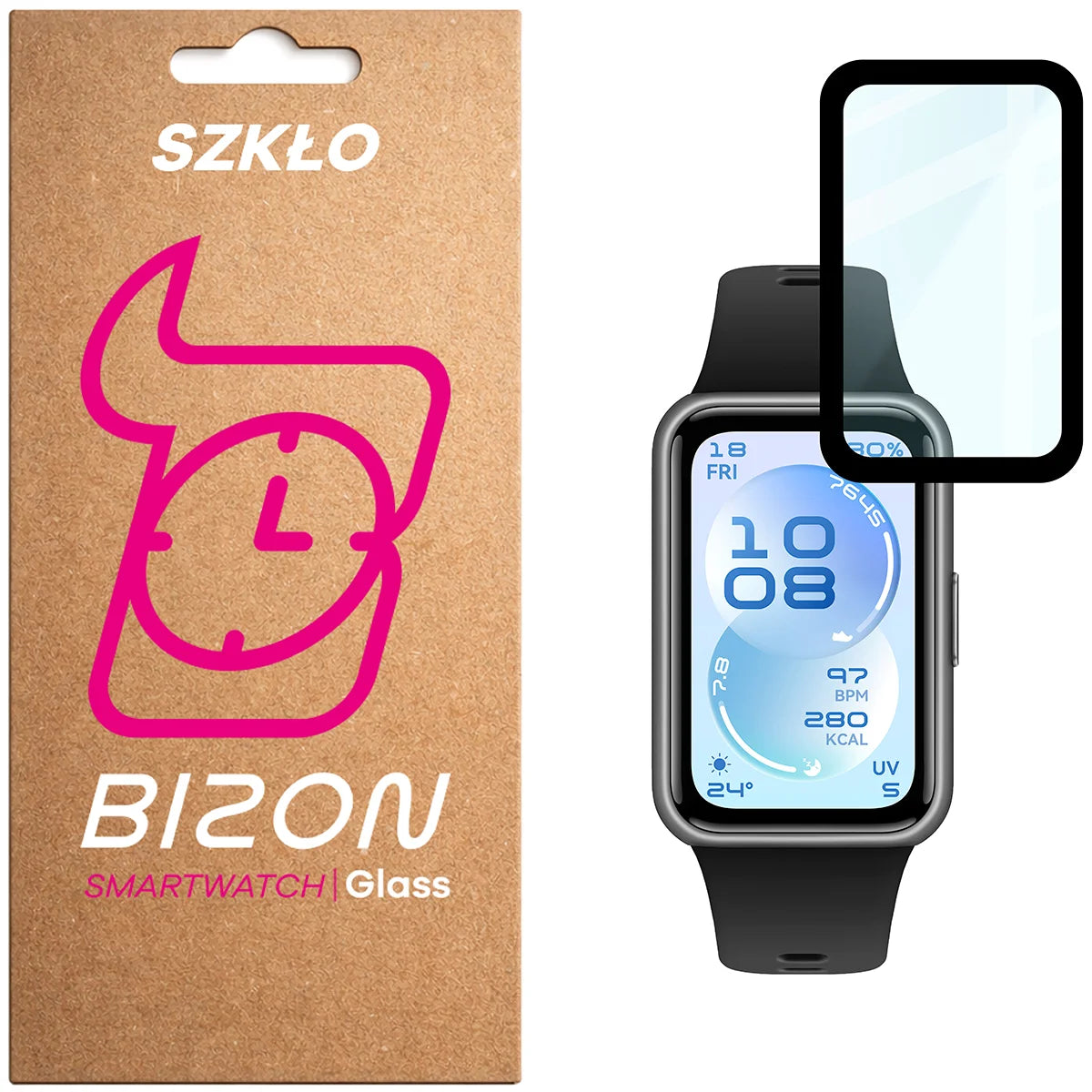 Hybrides Glas für Huawei Band 11, Bizon Glass Watch Edge Hybrid, Schwarz