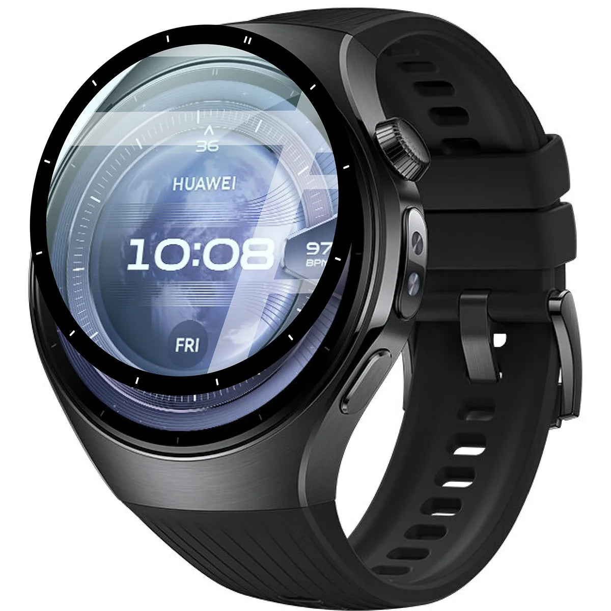 Hybrides Glas für Huawei Watch 5 46 mm, Bizon Glass Watch Edge Hybrid, Schwarz