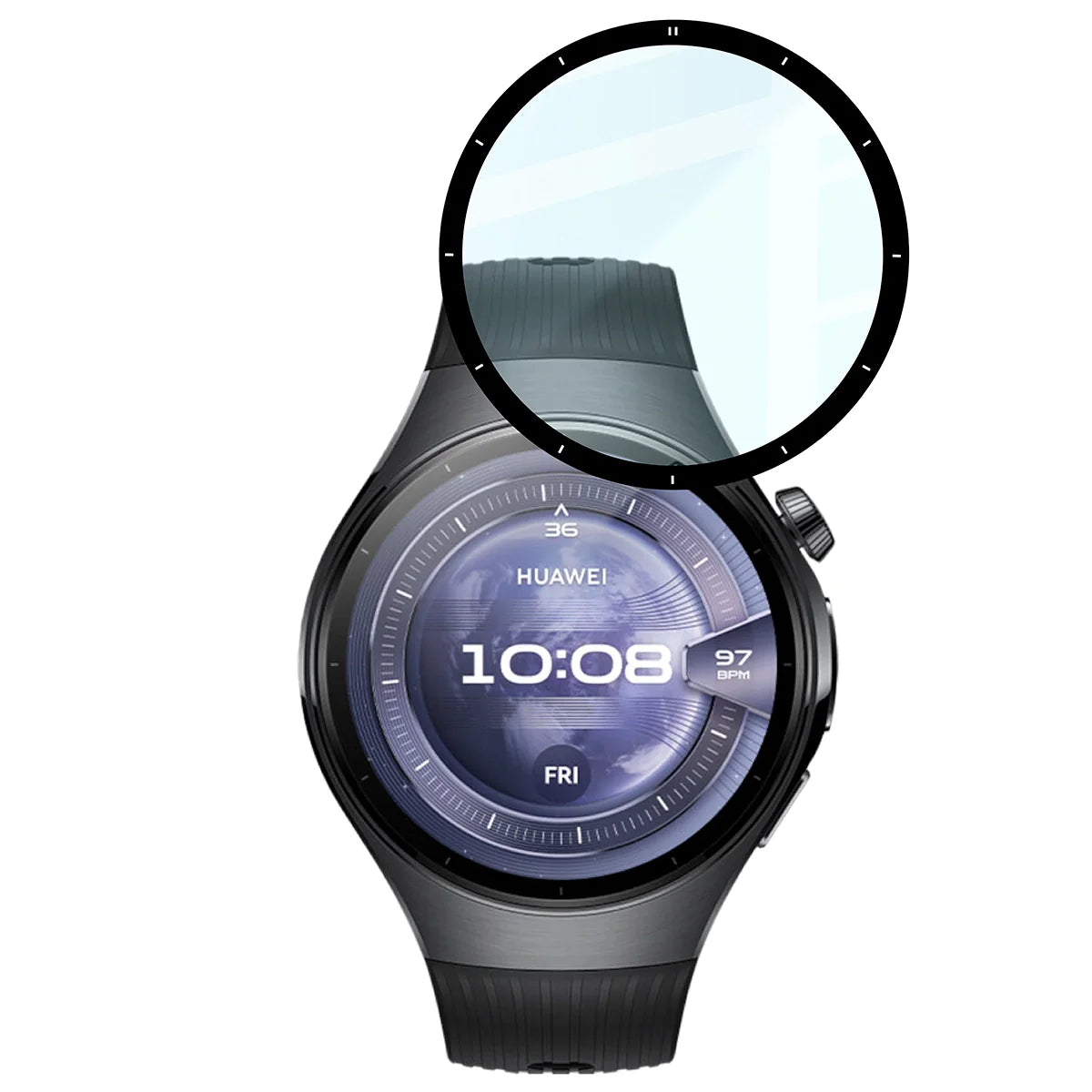 Hybrides Glas für Huawei Watch 5 46 mm, Bizon Glass Watch Edge Hybrid, Schwarz