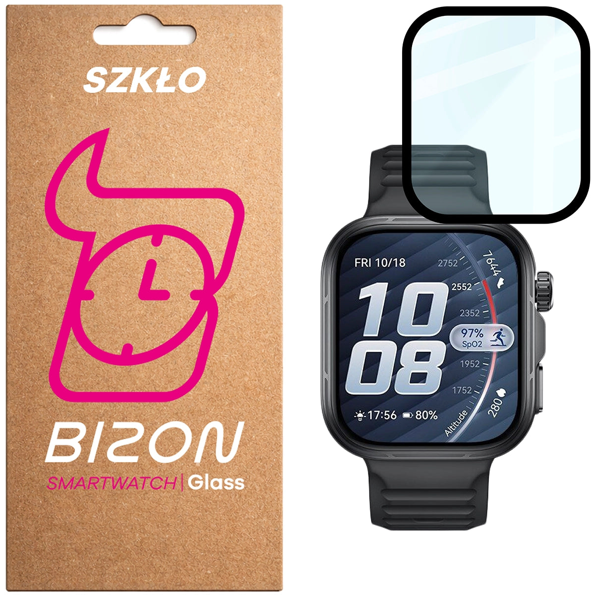 Hybrides Glas für Huawei Watch Fit 5 Pro, Bizon Watch Glass Edge Hybrid, Schwarz