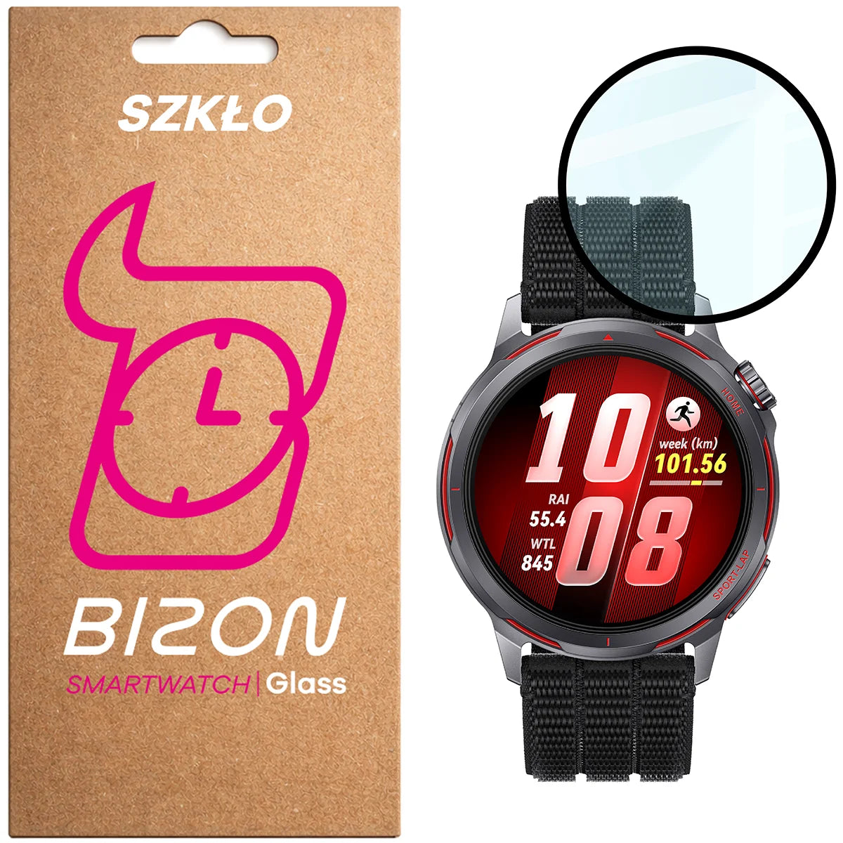 Hybrides Glas für Huawei Watch GT Runner 2, Bizon Watch Glass Edge Hybrid, Schwarz