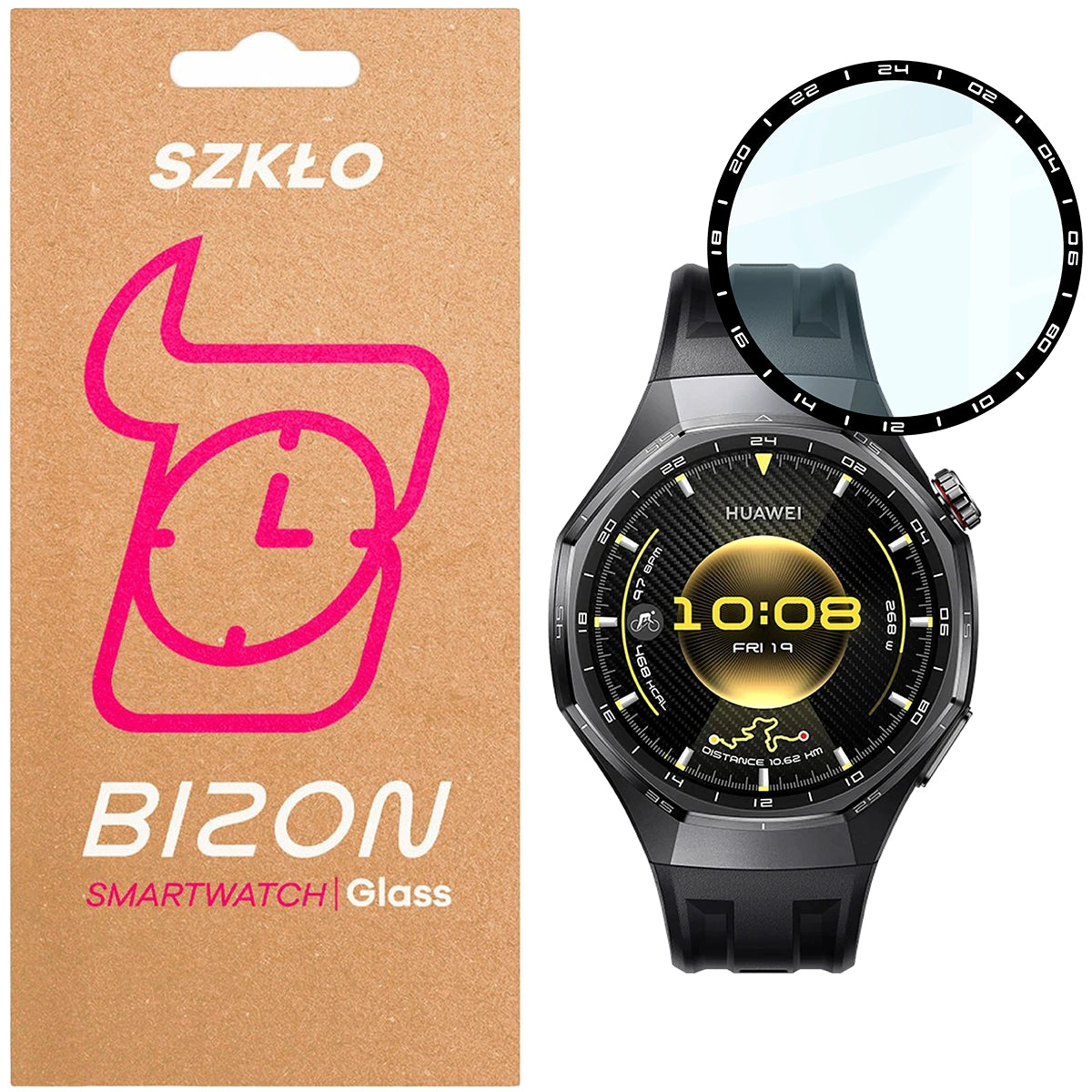 Hybrides Glas für Huawei Watch GT7 Pro 46 mm / GT6 Pro 46 mm, Bizon Glass Watch Edge Hybrid, Schwarz