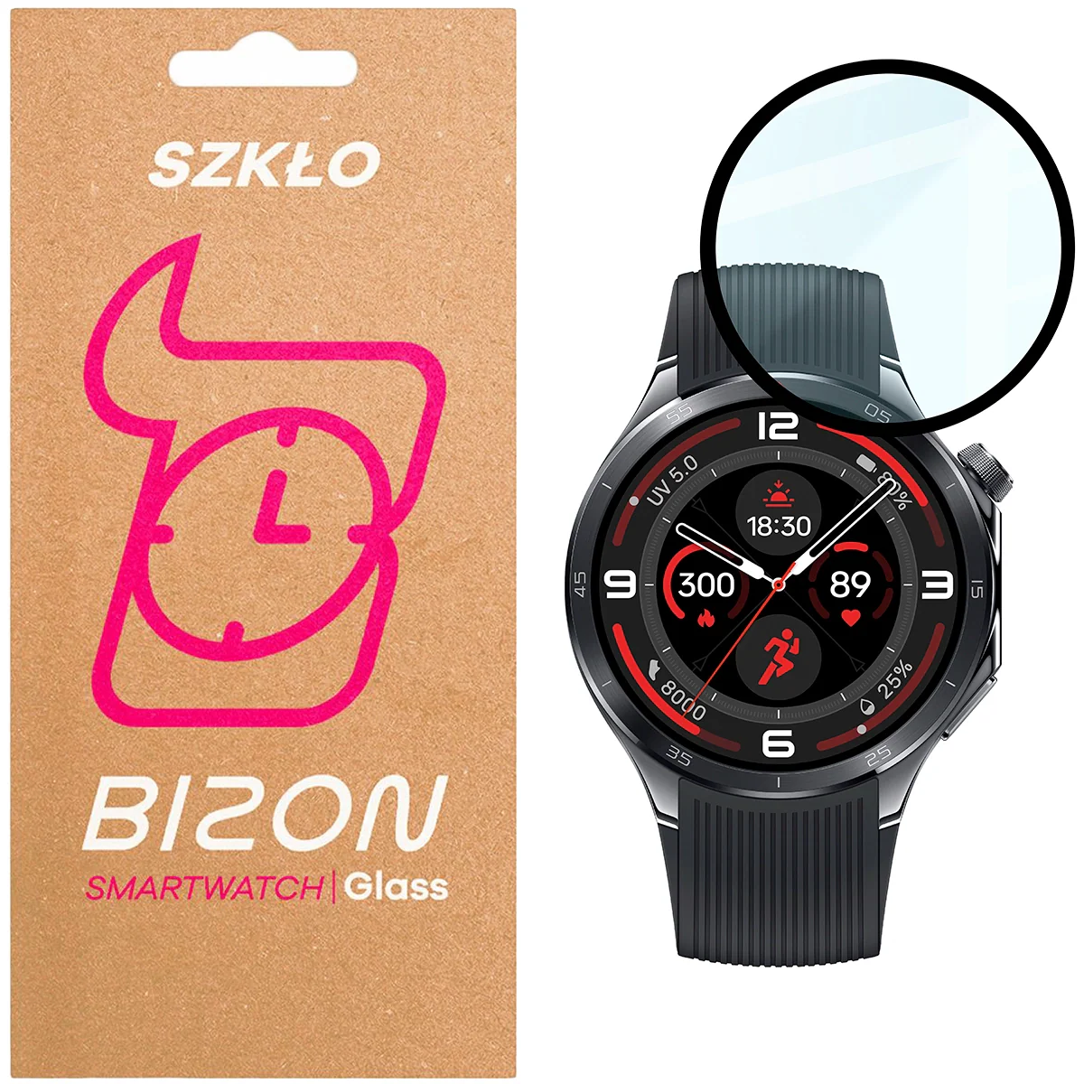Hybrides Glas für OnePlus Watch 3, Bizon Glass Watch Edge Hybrid, Schwarz