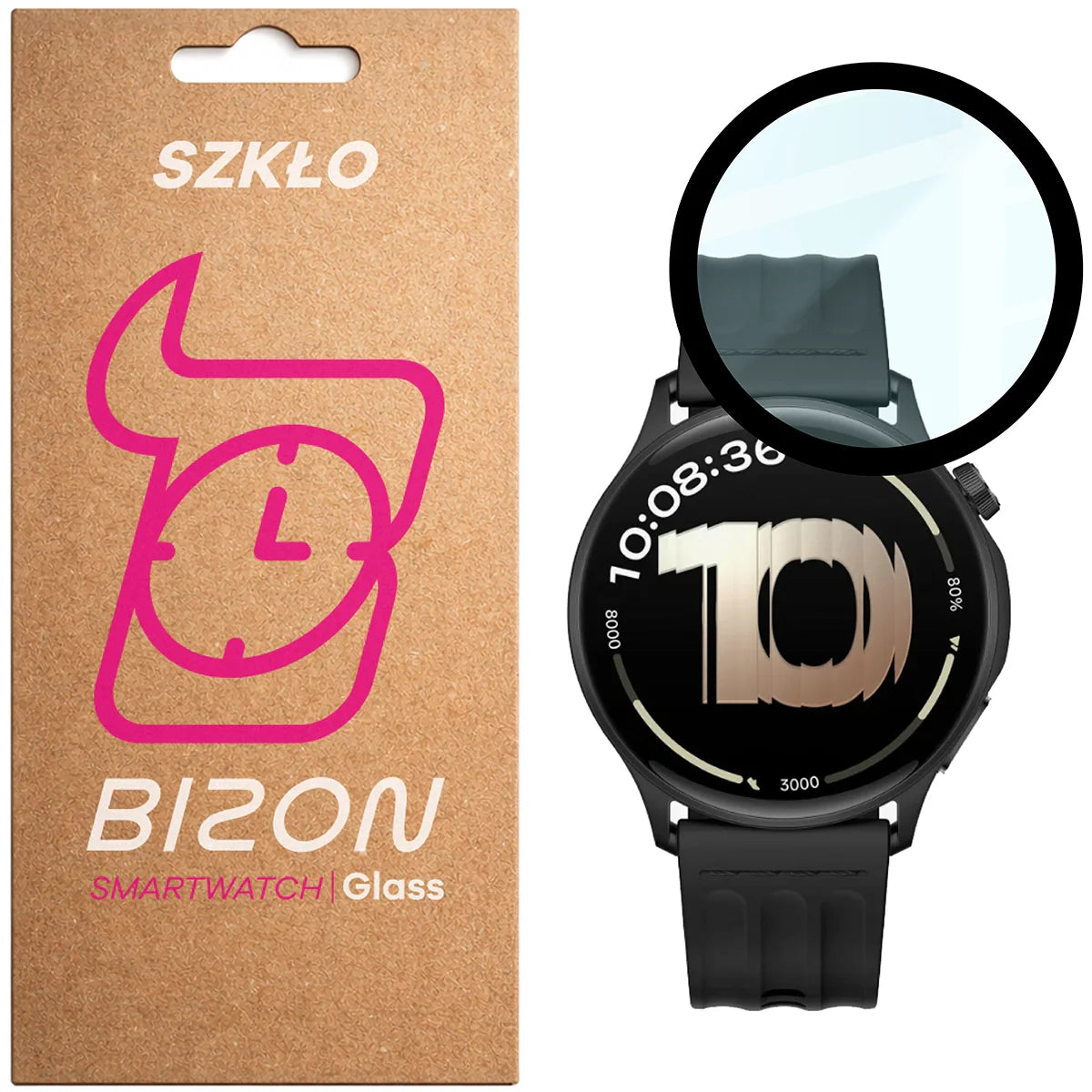 Hybrides Glas für OnePlus Watch Lite 45 mm, Bizon Glass Watch Edge Hybrid, Schwarz
