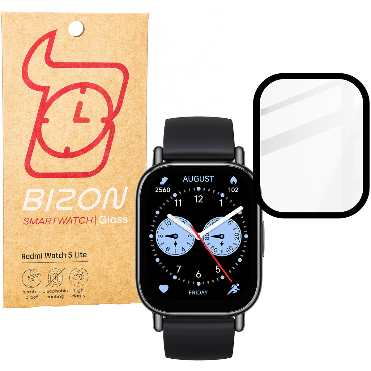 Hybrides Glas für Xiaomi Redmi Watch 5 Lite, Bizon Glass Watch Edge Hybrid, Schwarz