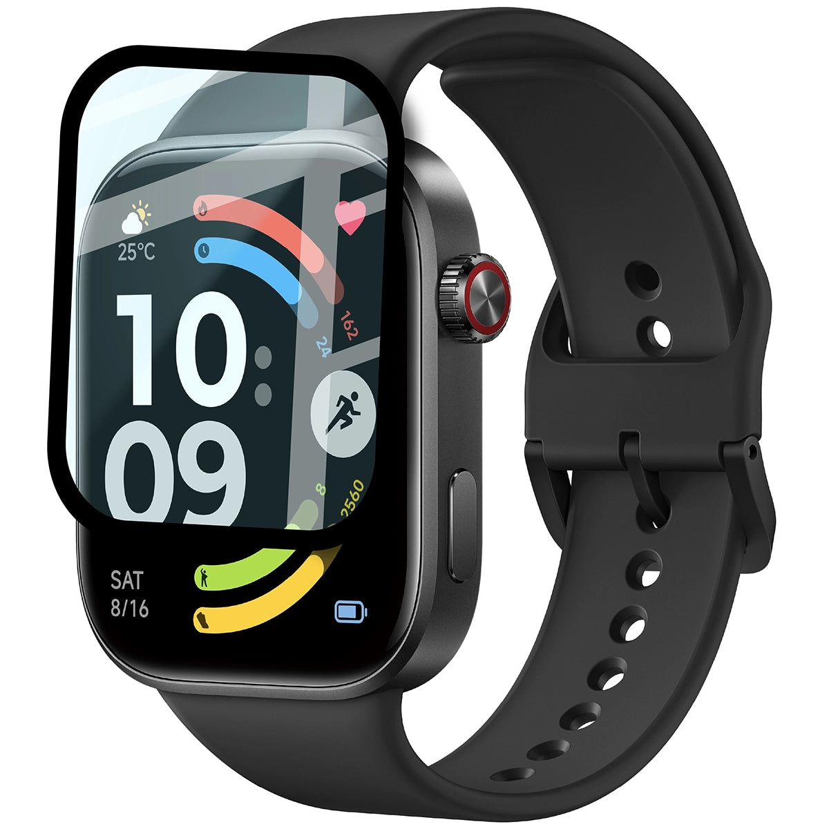 Hybrides Glas für Xiaomi Redmi Watch 6, Bizon Watch Glass Edge Hybrid, Schwarz