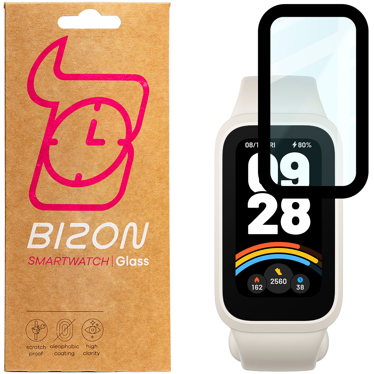 Hybrides Glas für Xiaomi Smart Band 9 Active / Redmi Smart Band 3, Bizon Glass Watch Edge Hybrid, Schwarz