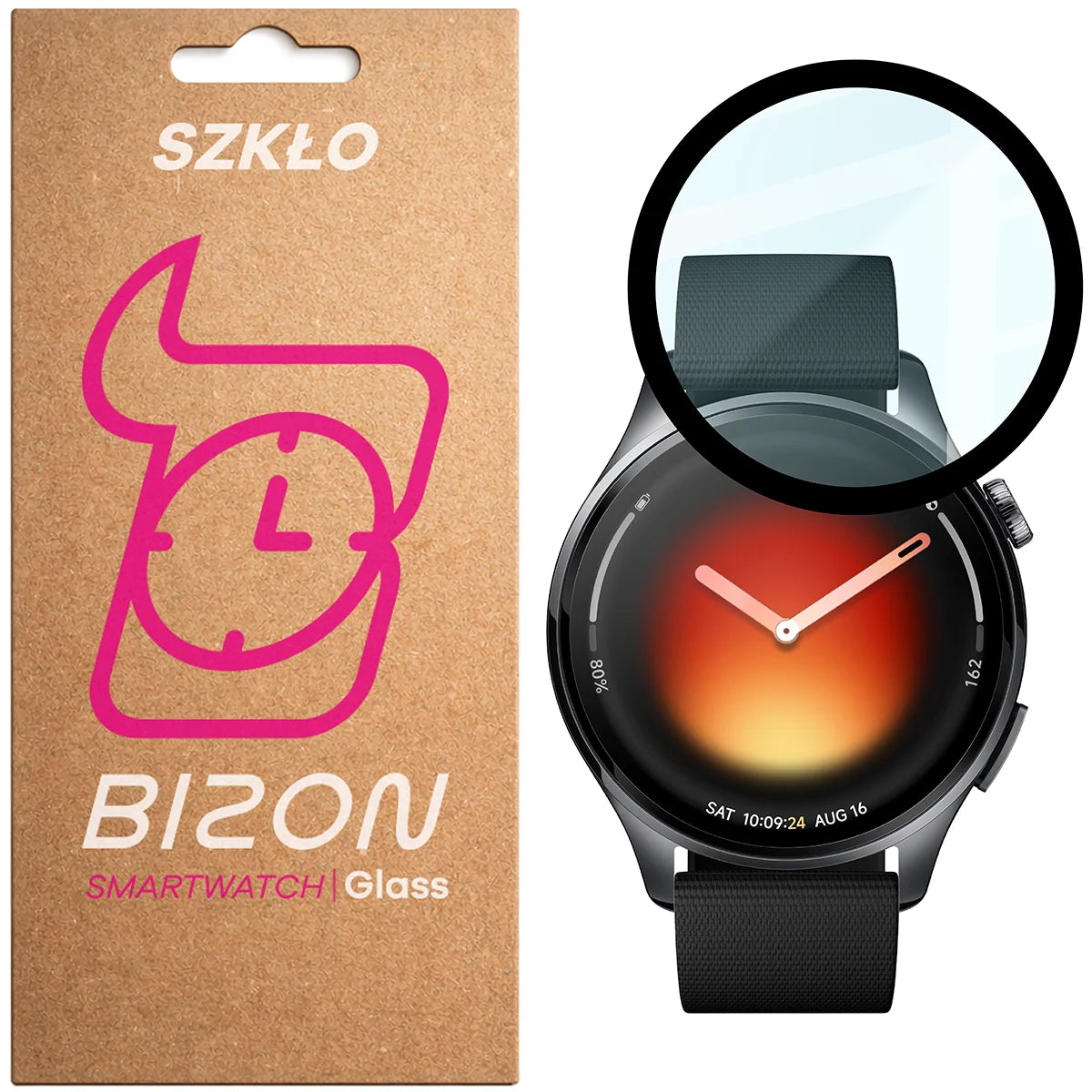 Hybrides Glas für Xiaomi Watch 5, Bizon Glass Watch Edge Hybrid, Schwarz