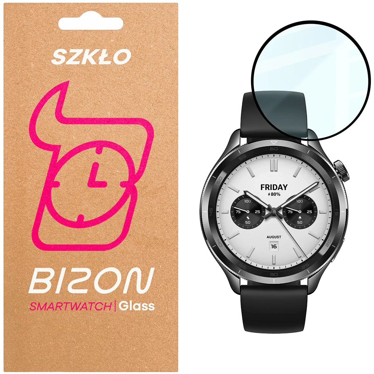 Hybrides Glas für Xiaomi Watch S4, Bizon Glass Watch Edge Hybrid, Schwarz