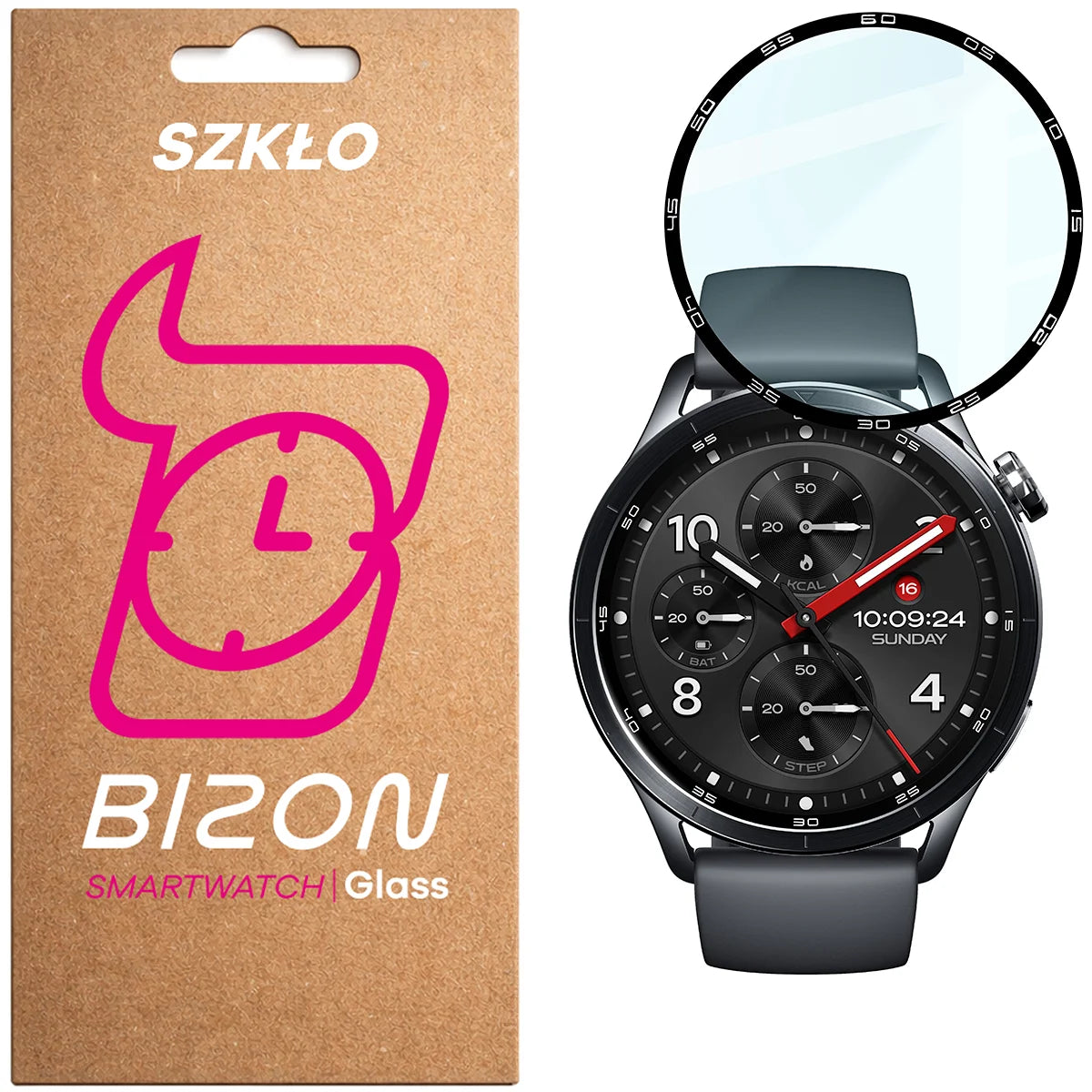 Hybrides Glas für Xiaomi Watch S5, Bizon Watch Glass Edge Hybrid, Schwarz