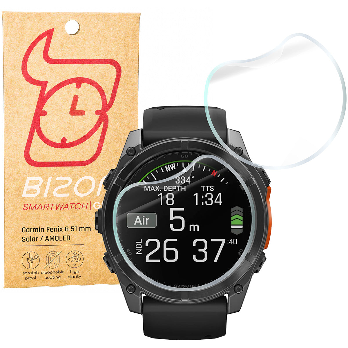 Hydrogel Folie für den Bildschirm für Garmin Fenix 8 Solar 51 mm / AMOLED 47 mm / AMOLED 51 mm, Bizon Watch Film Hydrogel Duo, 2 Stück