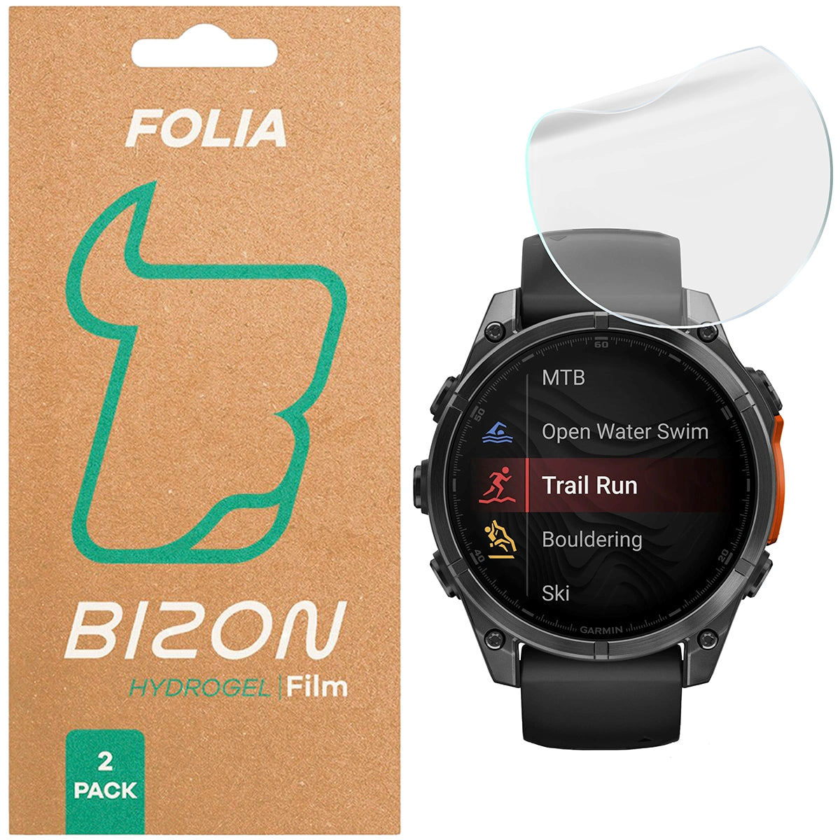 Hydrogel Folie für den Bildschirm für Garmin Tactix 8 AMOLED 47 mm, Bizon Watch Film Hydrogel Duo, 2 Stück