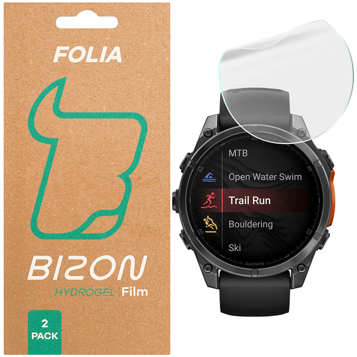 Hydrogel Folie für den Bildschirm für Garmin Tactix 8 AMOLED 51 mm / SOLAR 51 mm, Bizon Watch Film Hydrogel Duo, 2 Stück