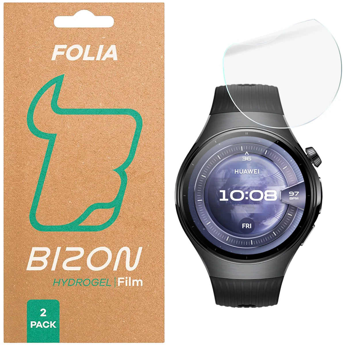 Hydrogel Folie für den Bildschirm für Huawei Watch 5 46 mm, Bizon Watch Film Hydrogel Duo, 2 Stück