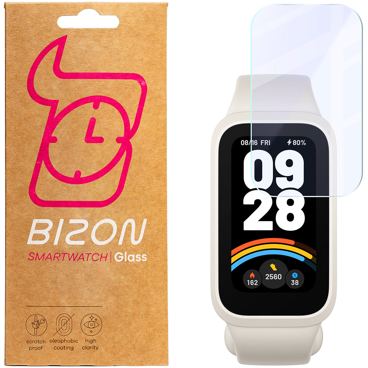 Flexibles Hybridglas für Xiaomi Smart Band 9 Active, Bizon Glass Watch Mule