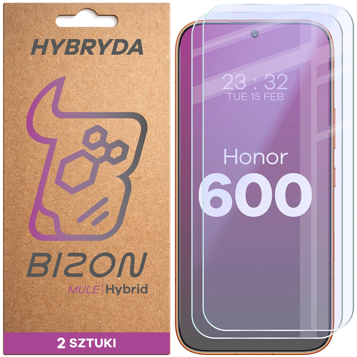 Flexibles Hybridglas für Honor 600 5G, Bizon Hybrid Mule Duo, 2 Stück