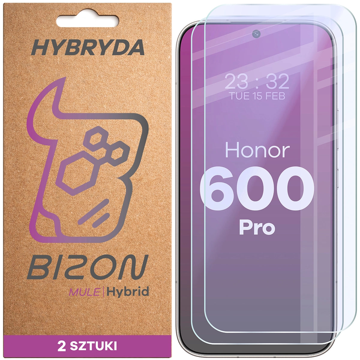 Flexibles Hybridglas für Honor 600 Pro 5G, Bizon Hybrid Mule Duo, 2 Stück