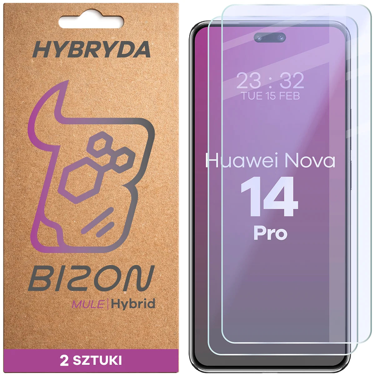 Flexibles Hybridglas für Huawei nova 14 Pro, Bizon Hybrid Mule Duo, 2 Stück
