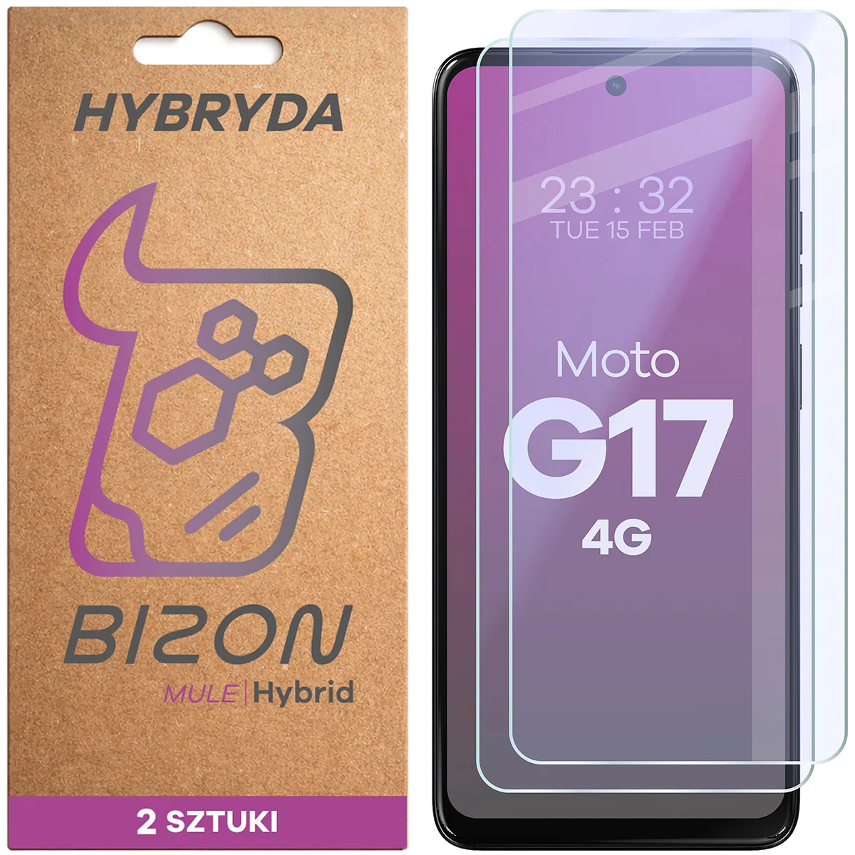 Flexibles Hybridglas für Motorola Moto G17, Bizon Hybrid Mule Duo, 2 Stück