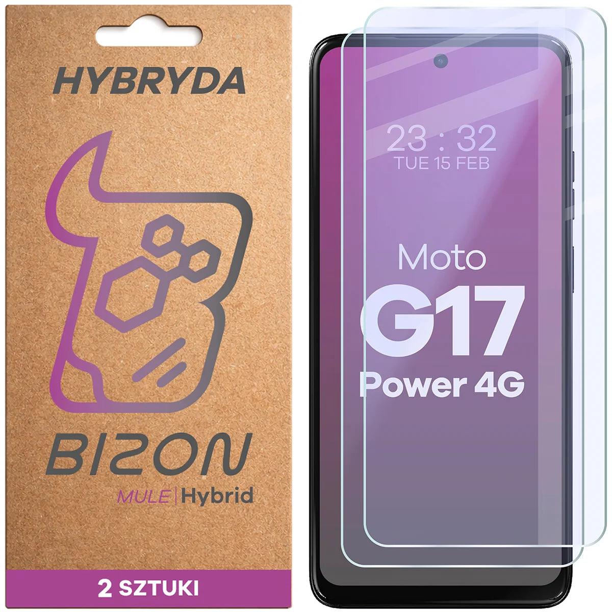 Flexibles Hybridglas für Motorola Moto G17 Power, Bizon Hybrid Mule Duo, 2 Stück