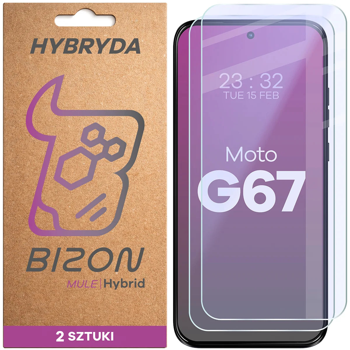 Flexibles Hybridglas für Motorola Moto G67 5G, Bizon Hybrid Mule Duo, 2 Stück