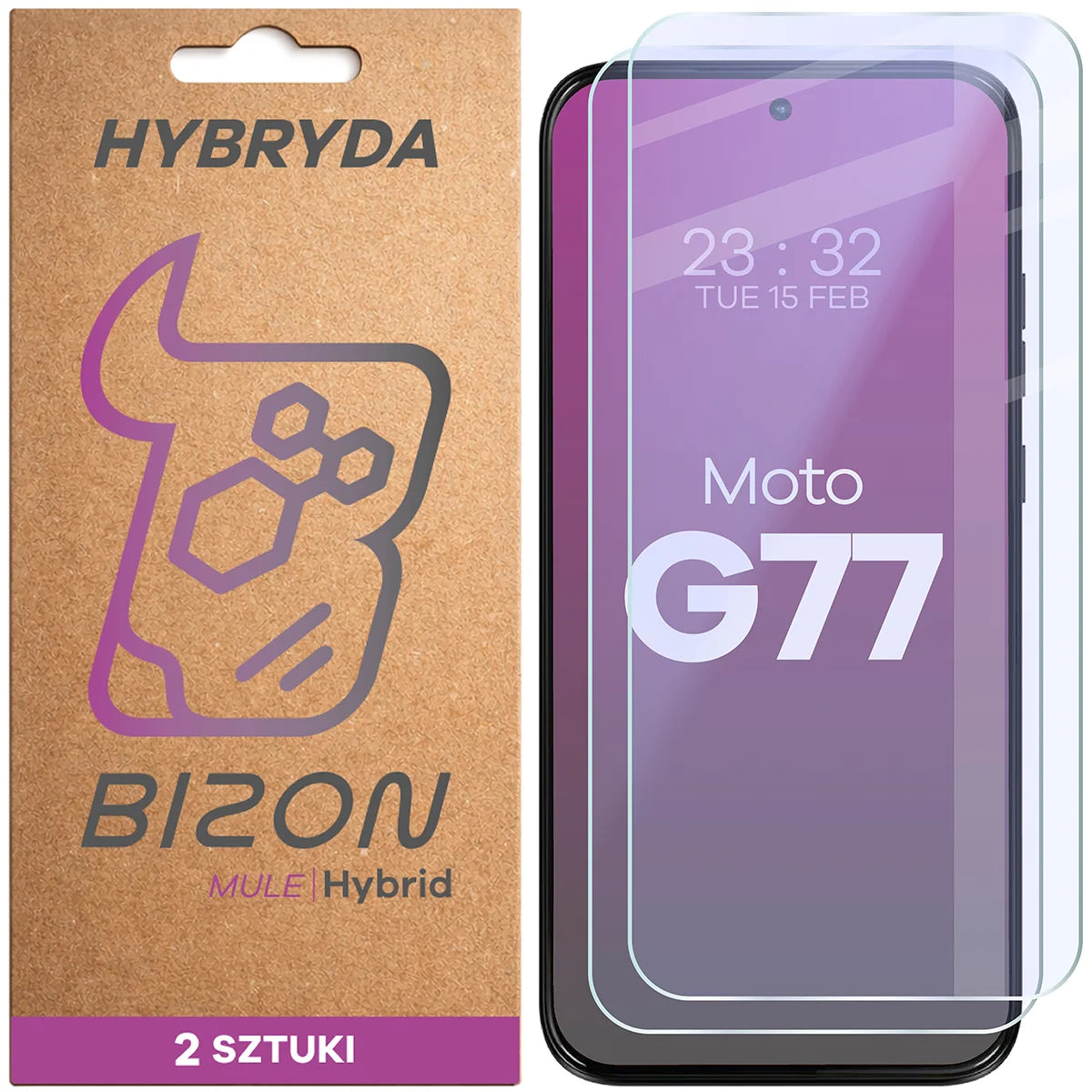 Flexibles Hybridglas für Motorola Moto G77 5G, Bizon Hybrid Mule Duo, 2 Stück