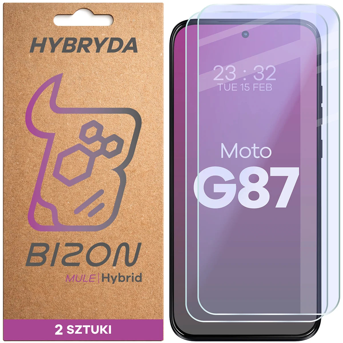 Flexibles Hybridglas für Motorola Moto G87 5G, Bizon Hybrid Mule Duo, 2 Stück