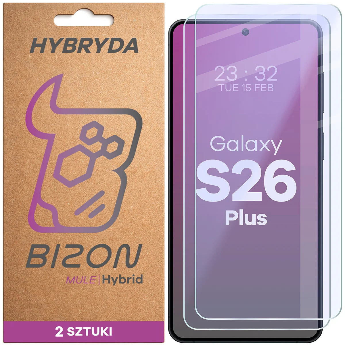 Flexibles Hybridglas für Galaxy S26 Plus, Bizon Hybrid Mule Duo, 2 Stück