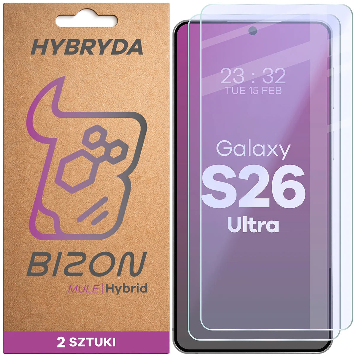 Flexibles Hybridglas für Galaxy S26 Ultra, Bizon Hybrid Mule Duo, 2 Stück