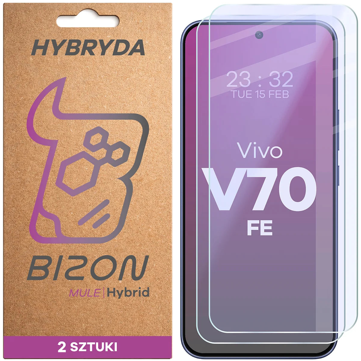 Flexibles Hybridglas für Vivo V70 FE 5G, Bizon Hybrid Mule Duo, 2 Stück