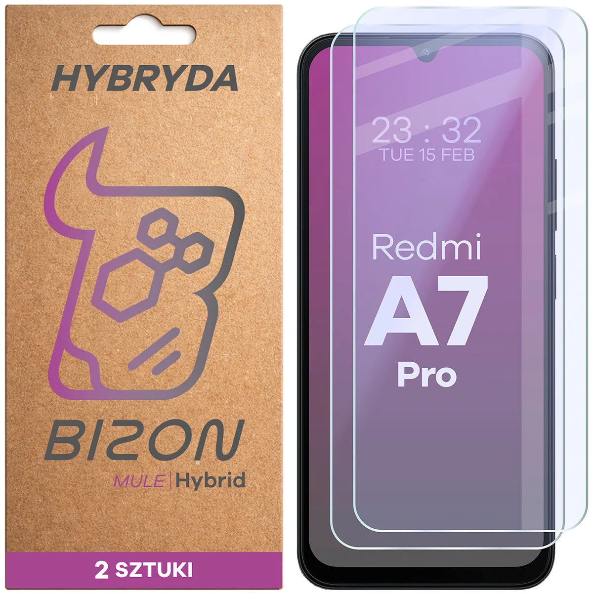 Flexibles Hybridglas für Xiaomi Redmi A7 Pro 4G, Bizon Hybrid Mule Duo, 2 Stück