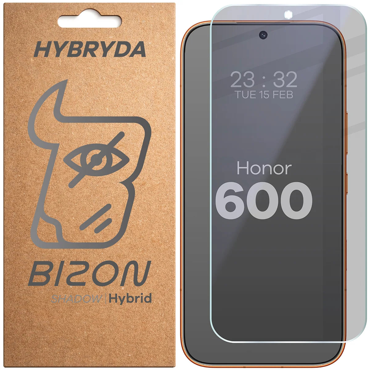 Hybridglas mit Privatschutzfilter für Honor 600 5G, Bizon Hybrid Shadow, Matt
