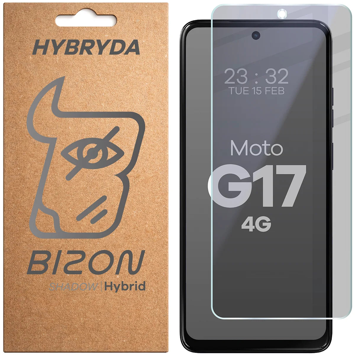 Hybridglas mit Privatschutzfilter für Motorola Moto G17, Bizon Hybrid Shadow, Matt