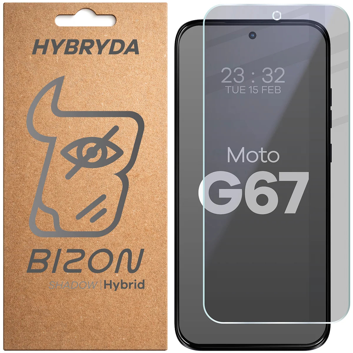 Hybridglas mit Privatschutzfilter für Motorola Moto G67 5G, Bizon Hybrid Shadow, Matt
