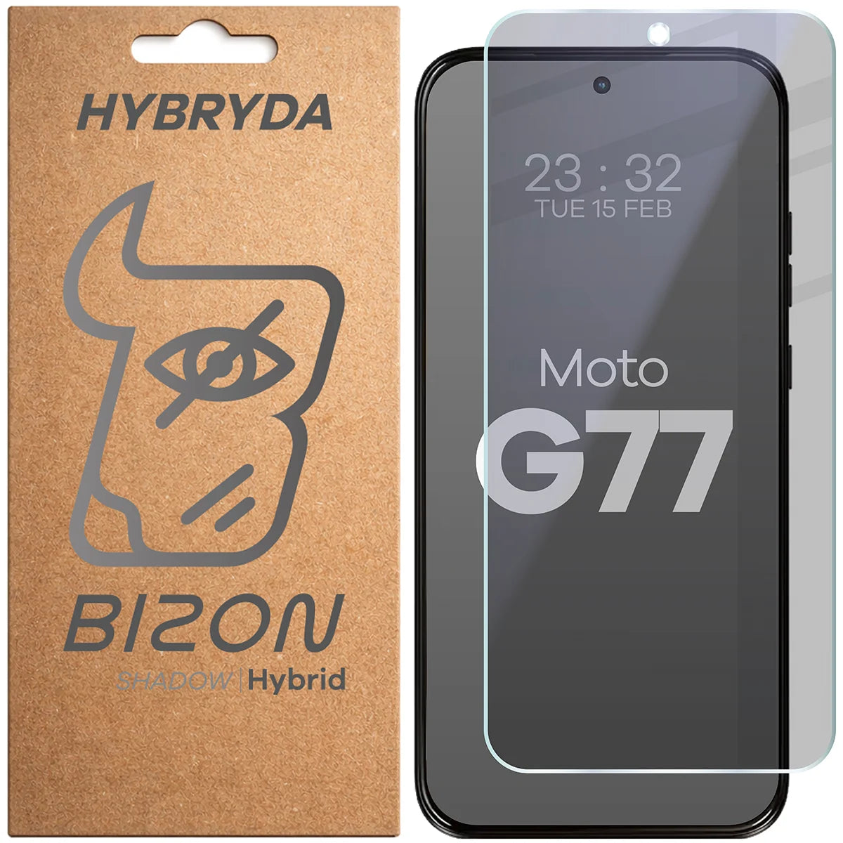 Hybridglas mit Privatschutzfilter für Motorola Moto G77 5G, Bizon Hybrid Shadow, Matt