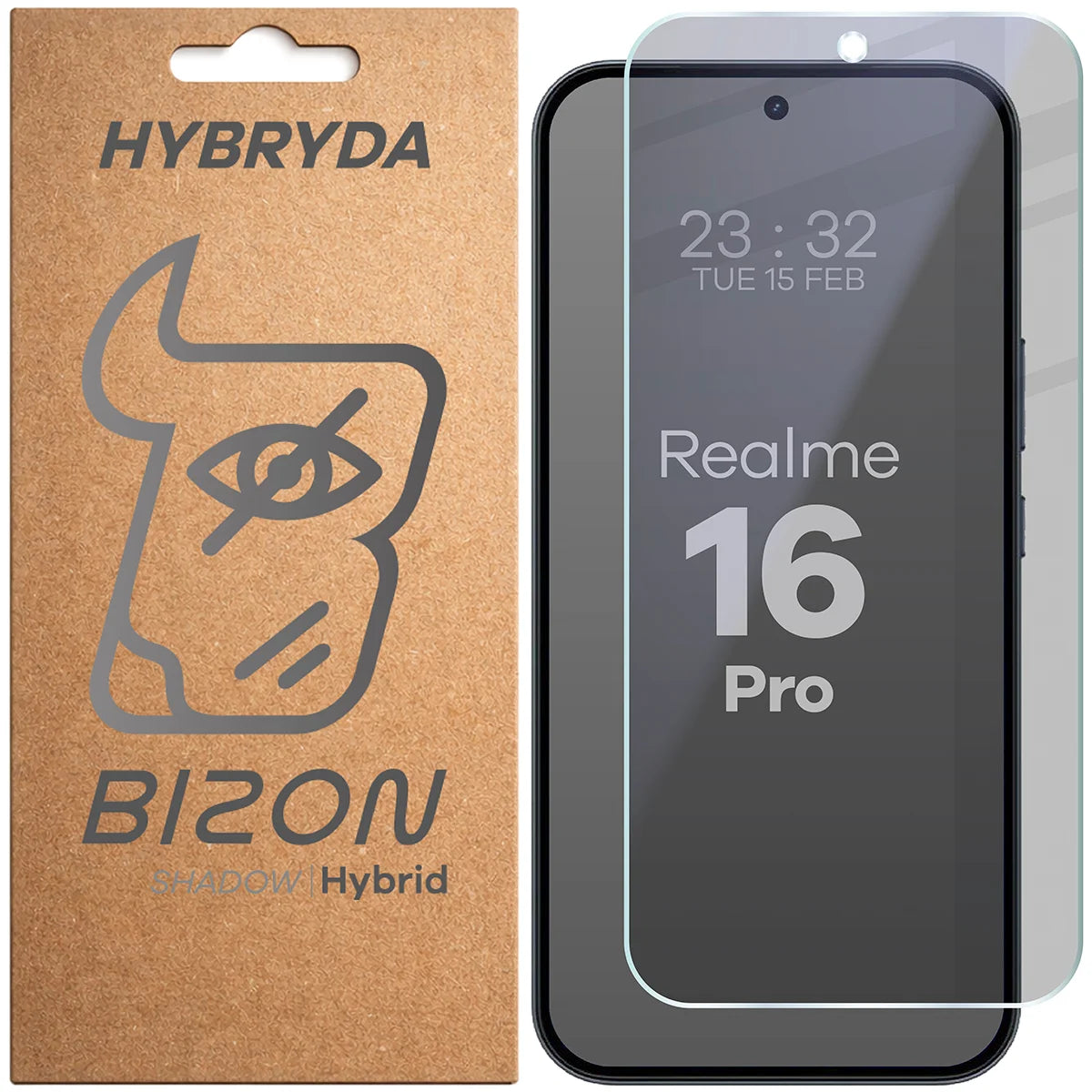 Hybridglas mit Privatschutzfilter für Realme 16 Pro 5G, Bizon Hybrid Shadow, Matt