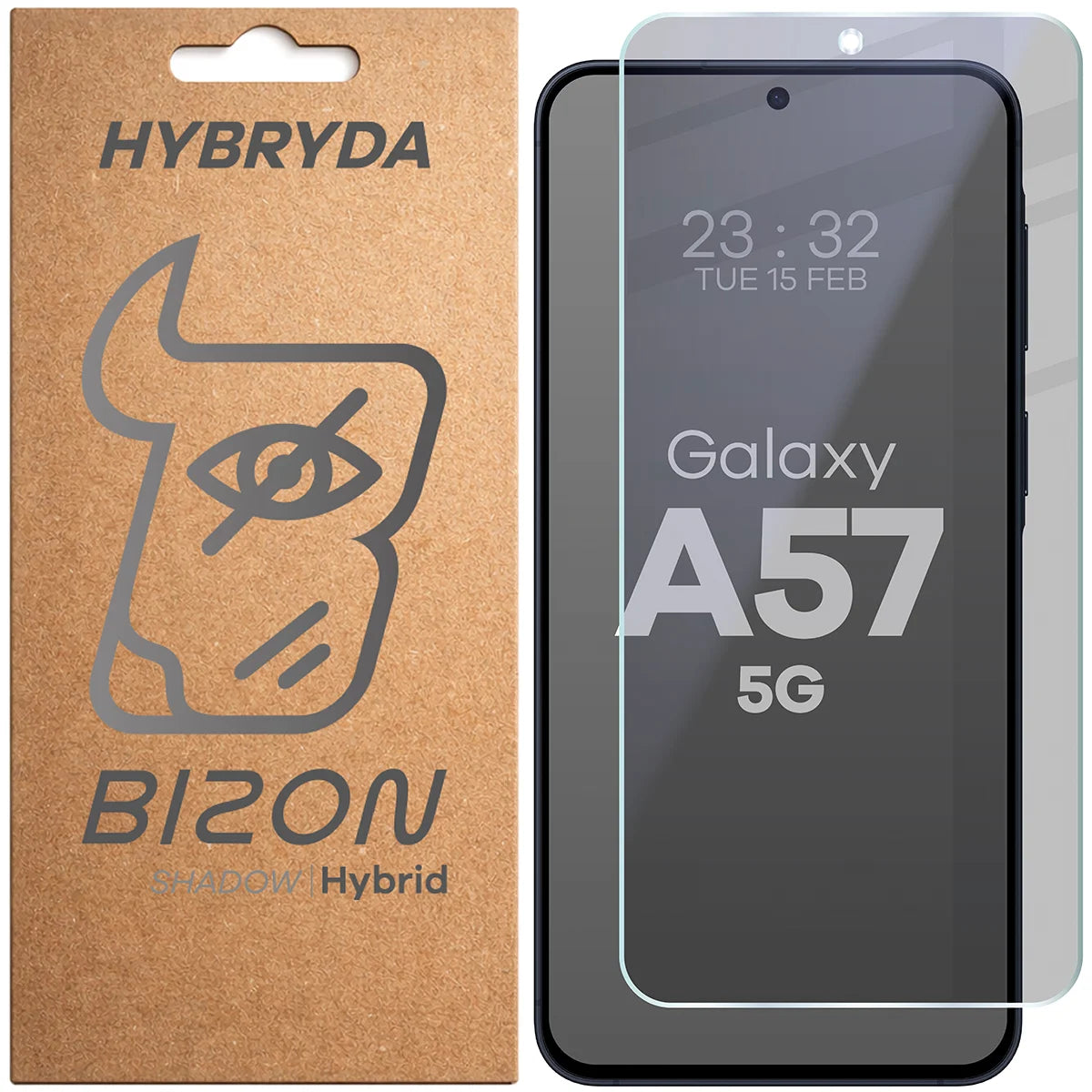 Hybridglas mit Privatschutzfilter für Galaxy A57 5G, Bizon Hybrid Shadow, Matt