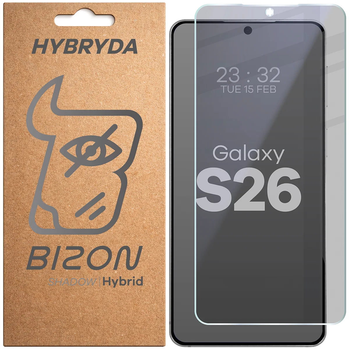 Hybridglas mit Privatschutzfilter für Galaxy S26, Bizon Hybrid Shadow, Matt