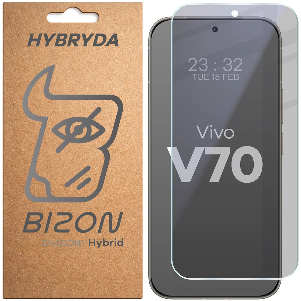 Hybridglas mit Privatschutzfilter für Vivo V70 5G, Bizon Hybrid Shadow, Matt