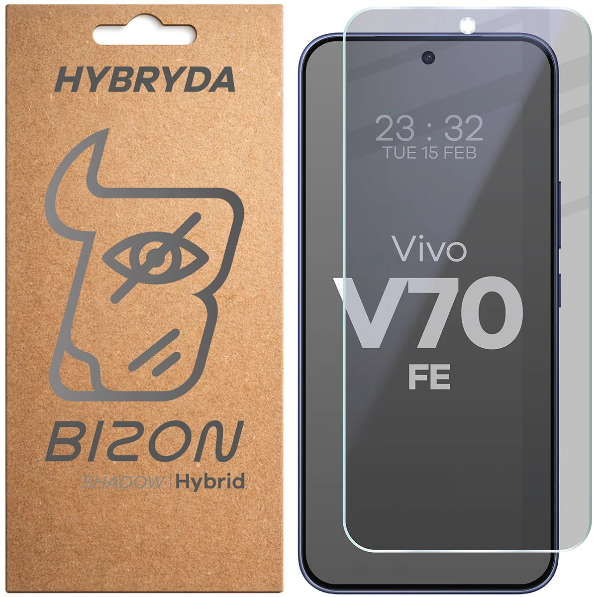 Hybridglas mit Privatschutzfilter für Vivo V70 FE 5G, Bizon Hybrid Shadow, Matt