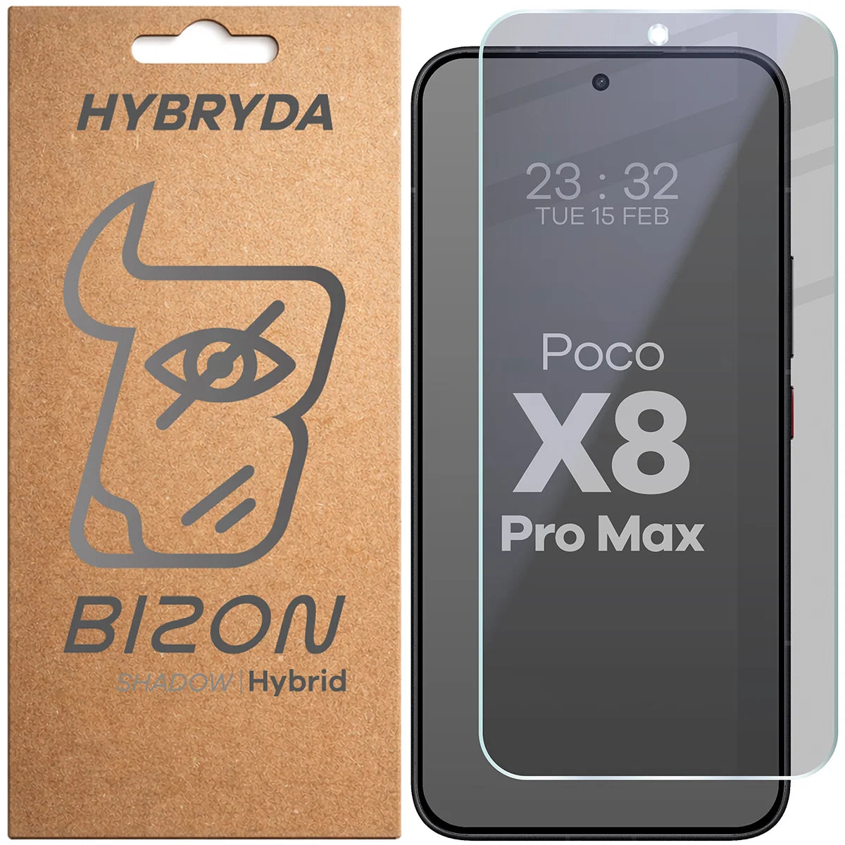 Hybridglas mit Privatschutzfilter für Xiaomi POCO X8 Pro Max, Bizon Hybrid Shadow, Matt